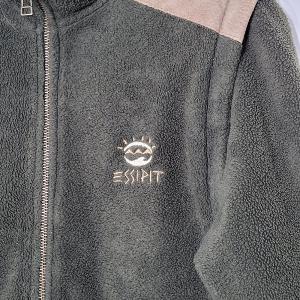 Vintage Olive Green Fleece Jacket with Tan Accents - Picture 5 of 13
